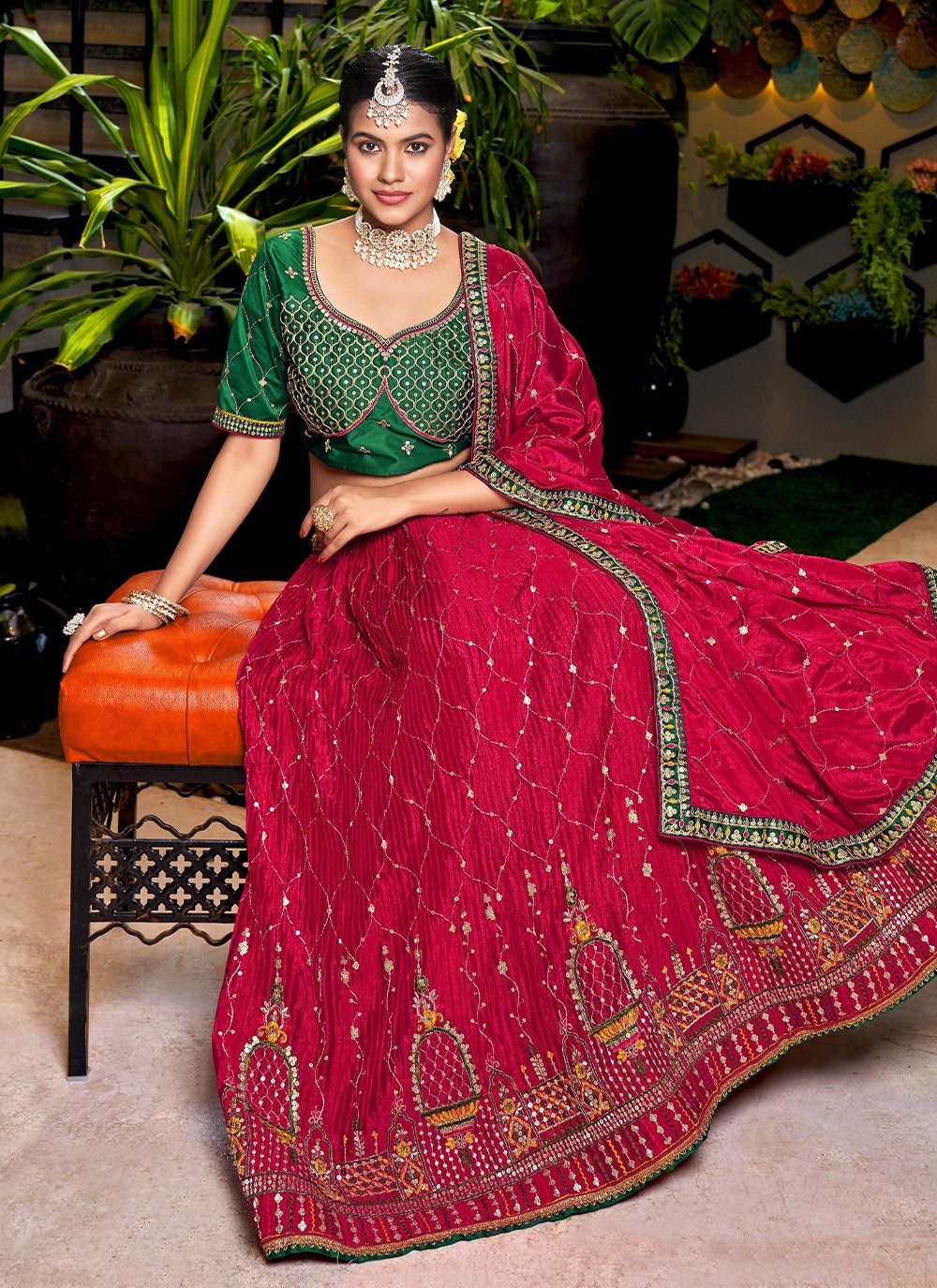 Embroidered Chinon A - Line Lehenga - L1018