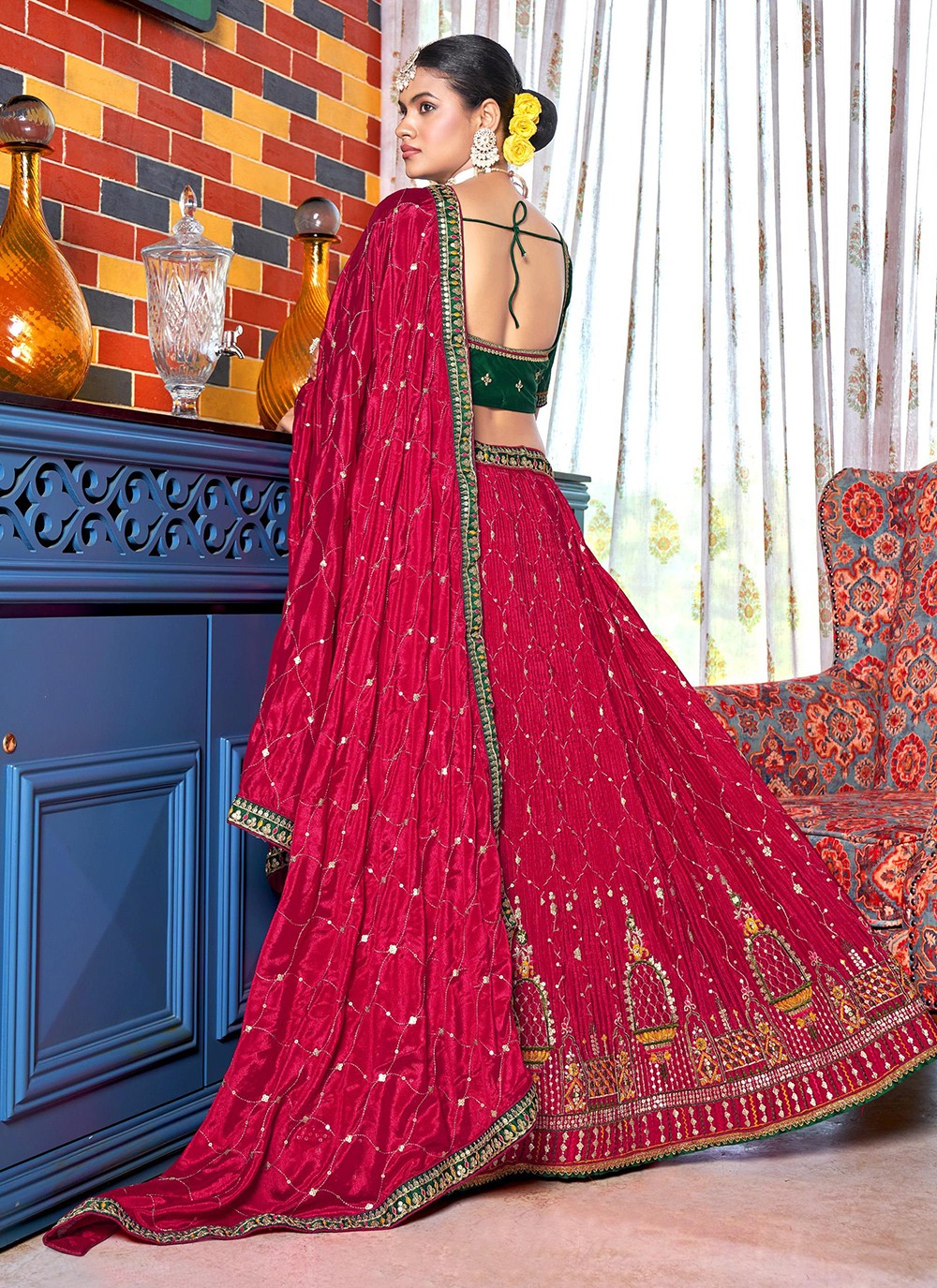 Embroidered Chinon A - Line Lehenga - L1018