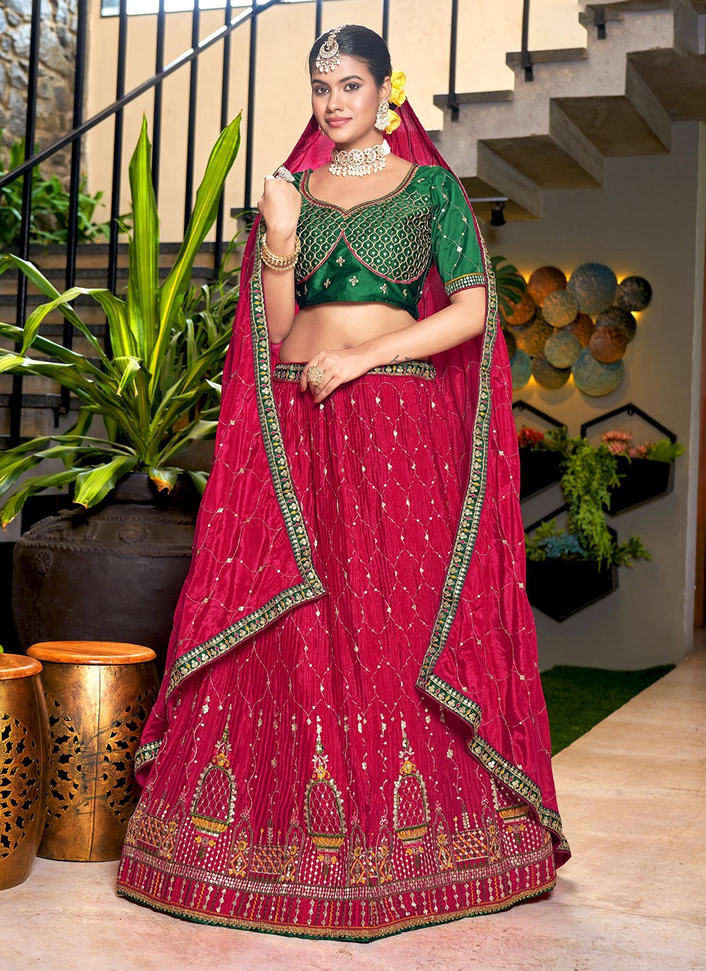 Embroidered Chinon A - Line Lehenga - L1018