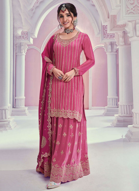 Embroidered Chinon Palazzo Suit - T4696