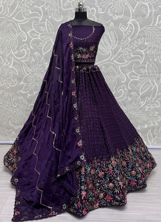 Embroidered Chinon Lehenga - L3054