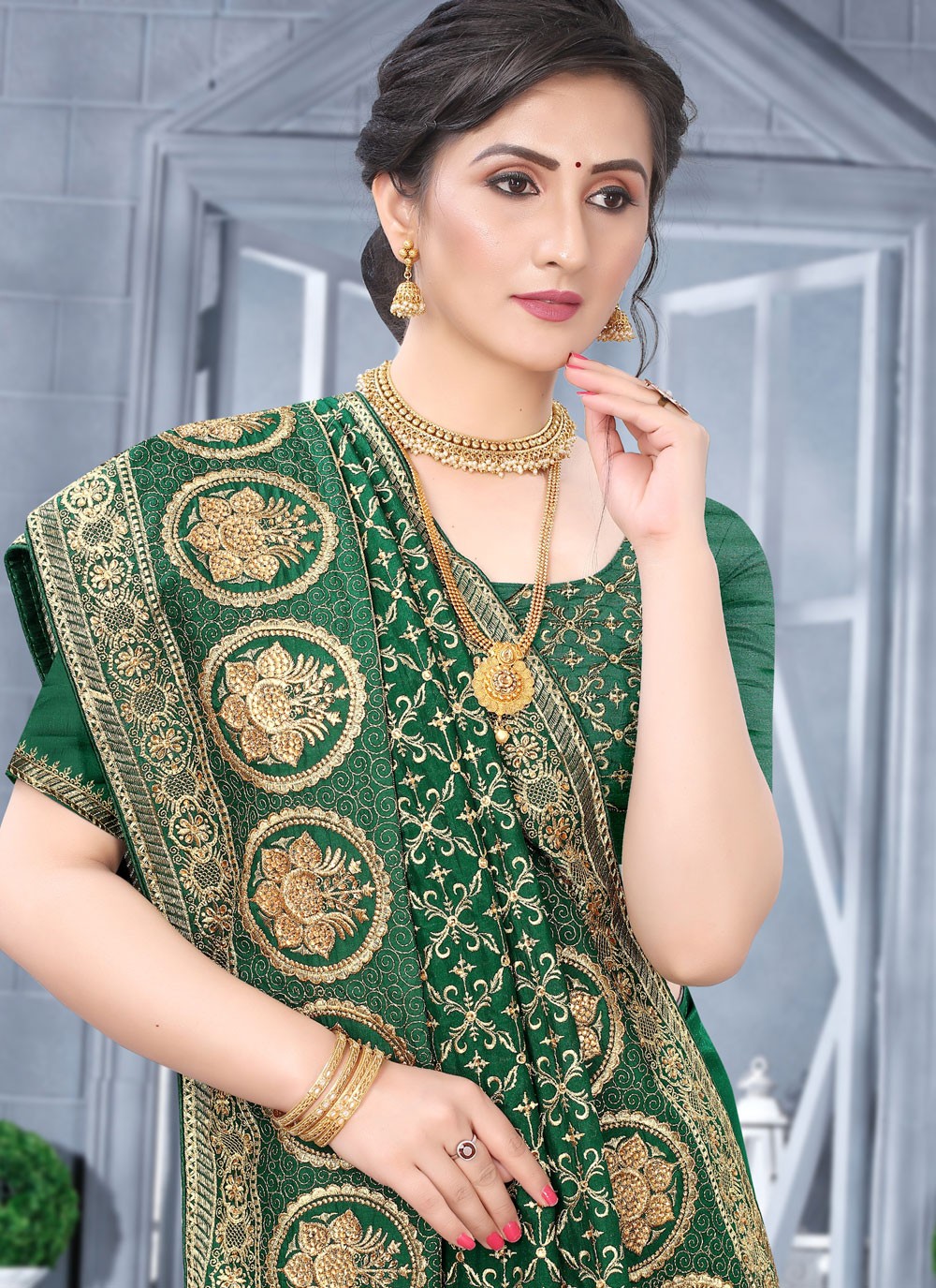 Classic Embroidered Vichitra Silk Saree - S6297