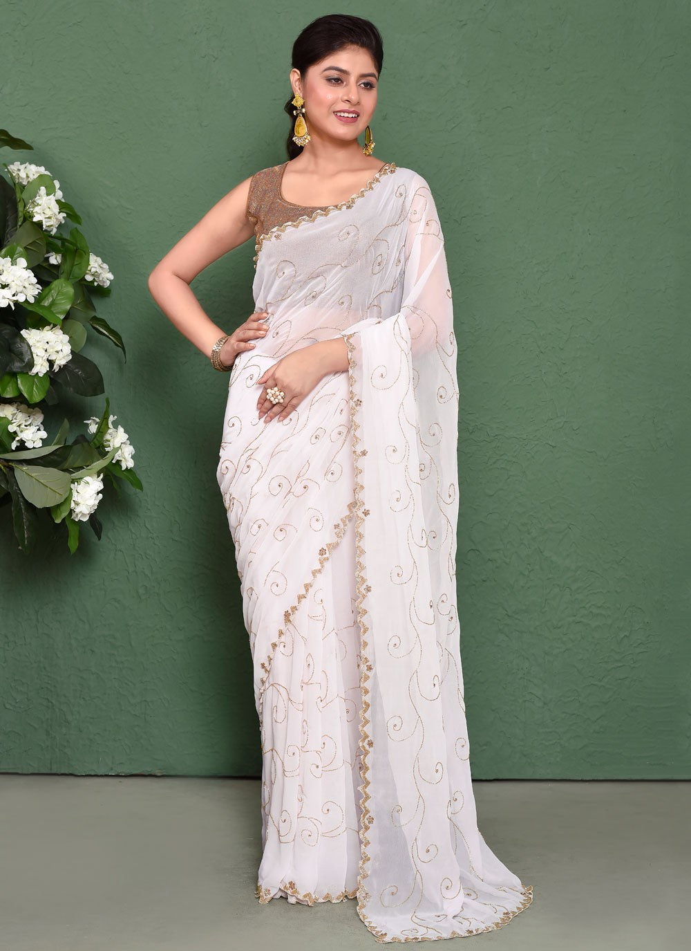 Classic Cut Work Georgette Saree - S7837