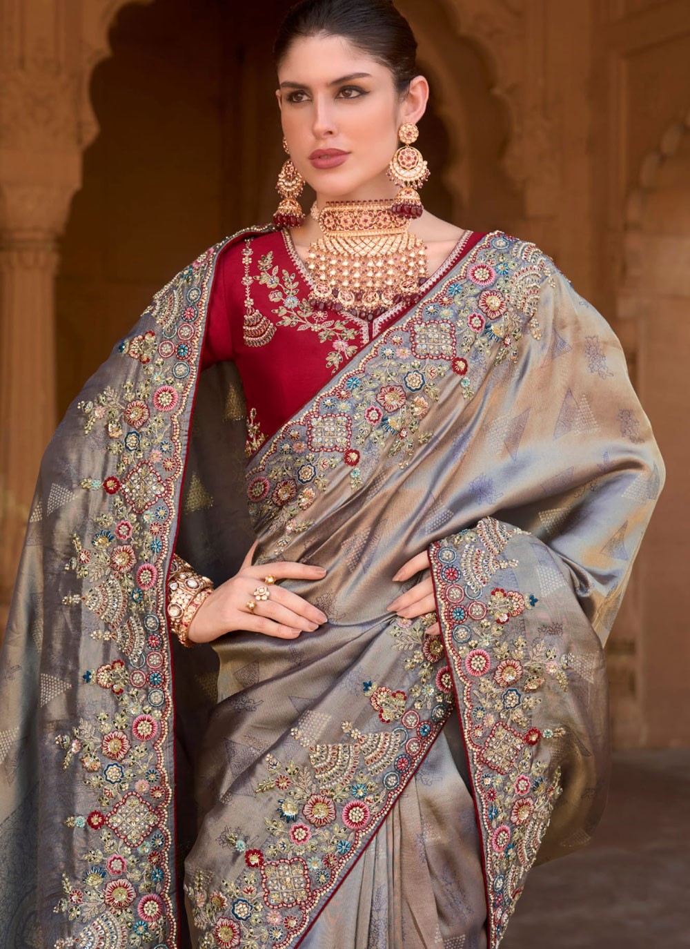 Classic Border Work Organza, Silk Saree - S8699