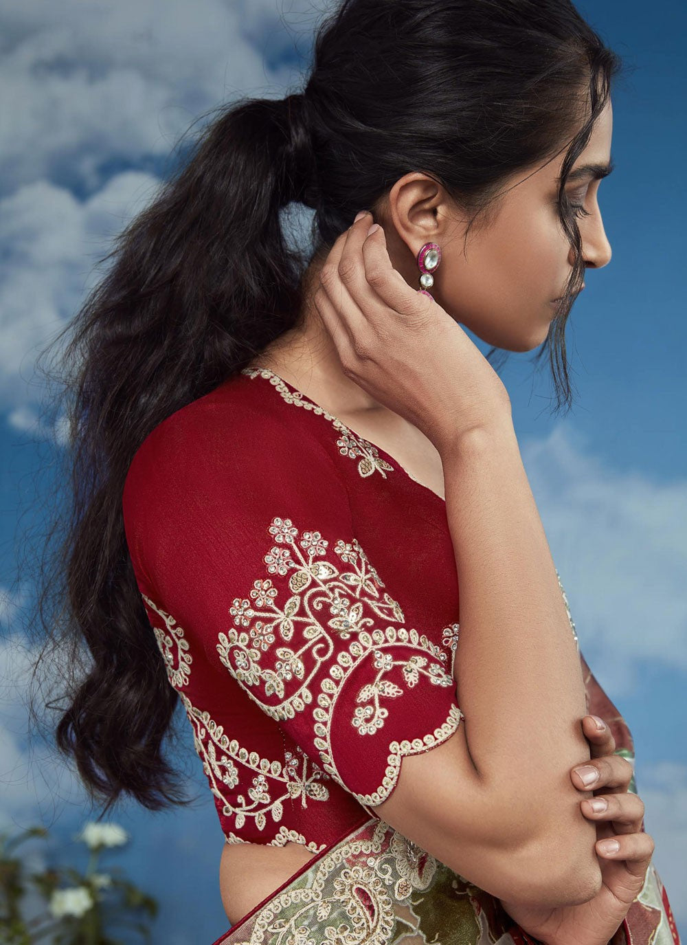 Classic Embroidered Brasso Saree - S8774