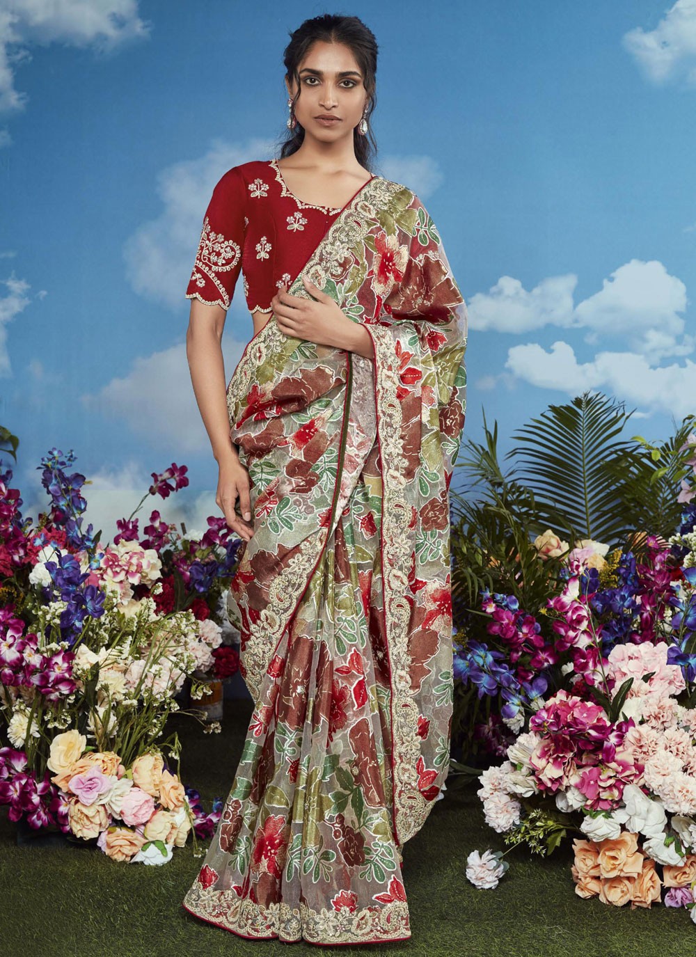 Classic Embroidered Brasso Saree - S8774