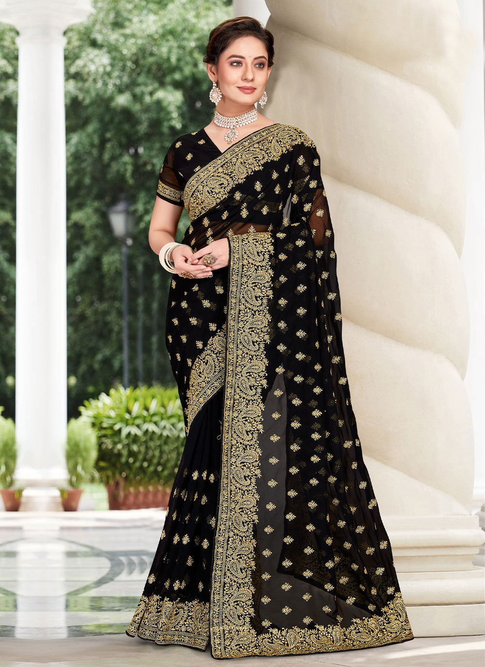 Classic Embroidered Georgette Saree - S1834