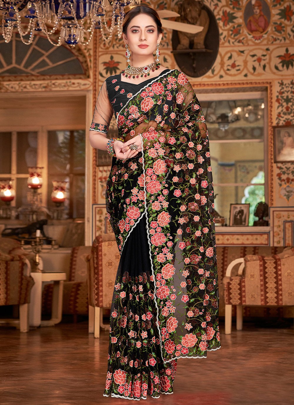 Classic Embroidered Net Saree - S1966