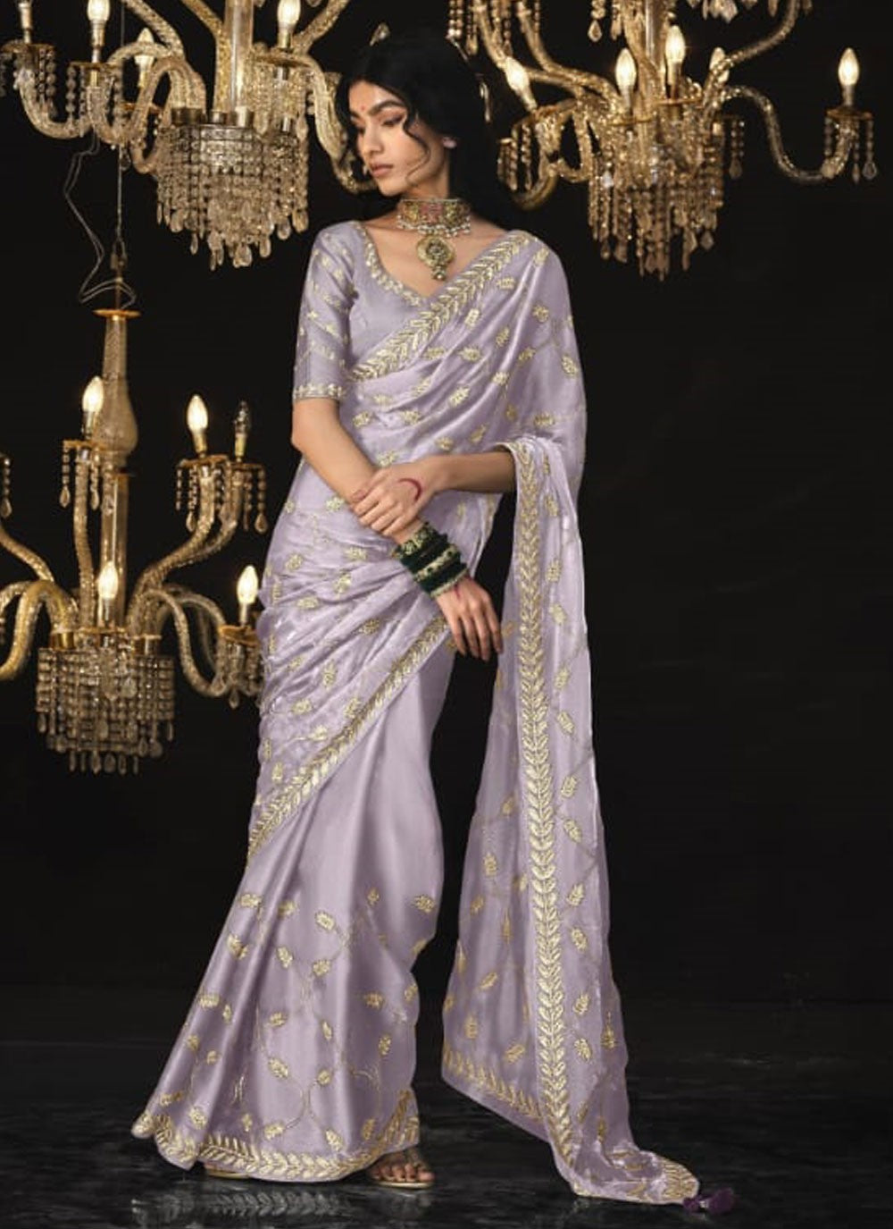 Classic Border Work Silk, Tissue Saree - S6590