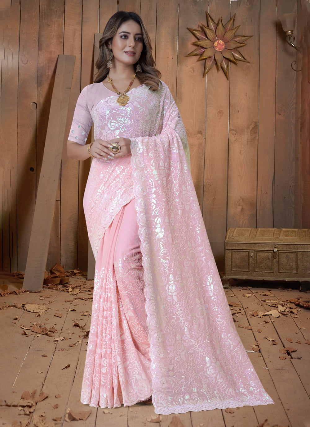 Trendy Embroidered Georgette Saree - S3586