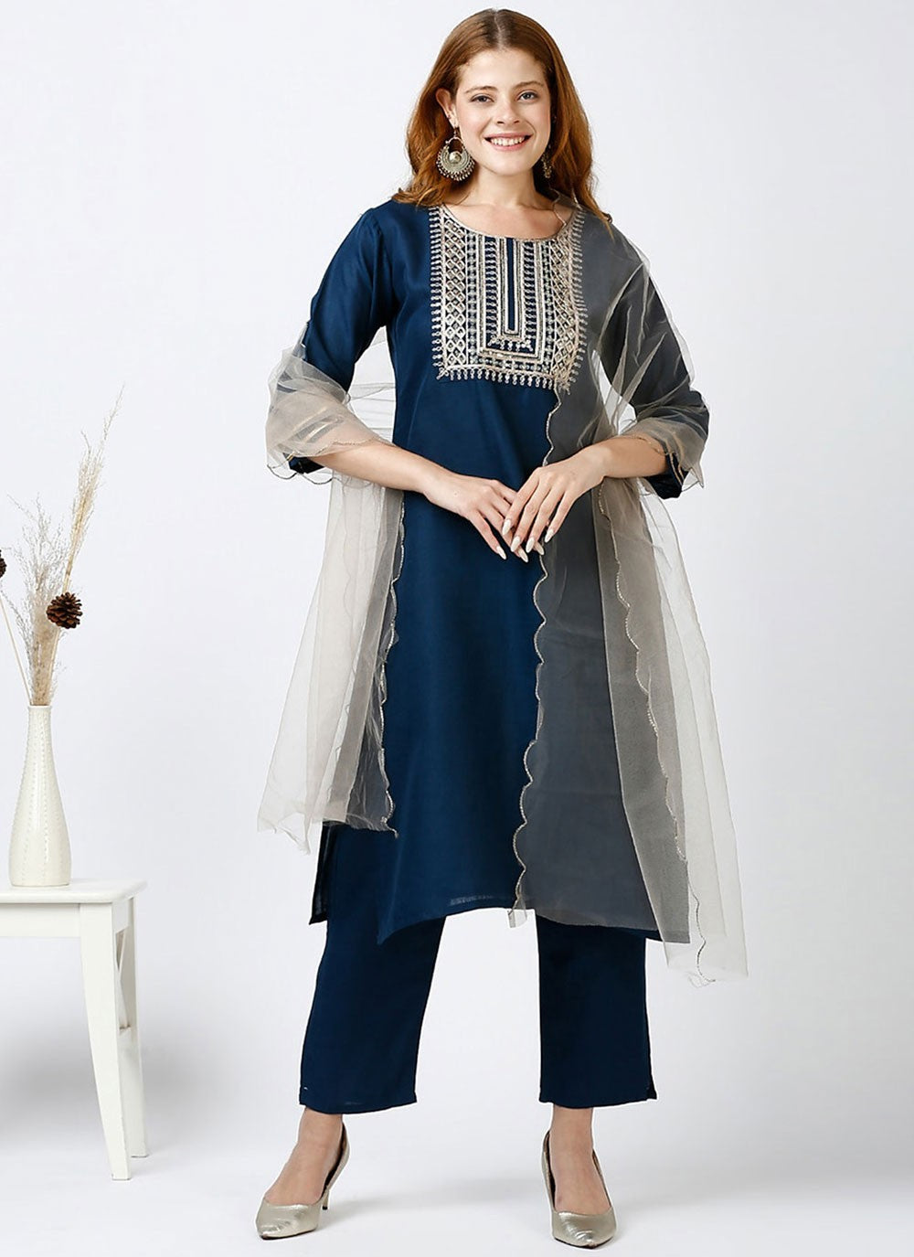 Embroidered Cotton Pant Style Suit - T4612