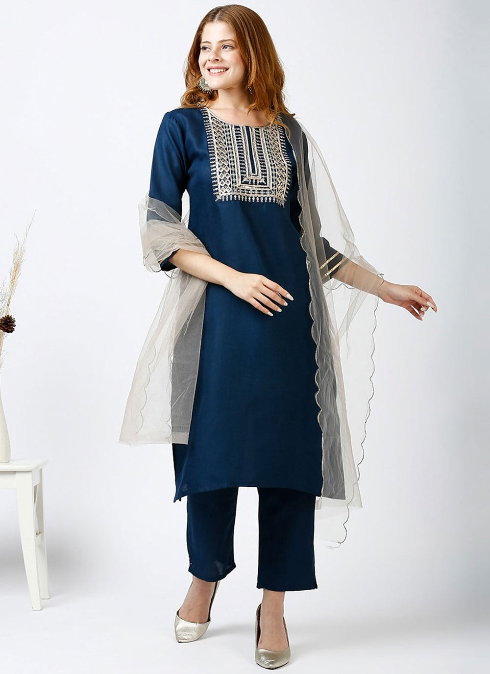 Embroidered Cotton Pant Style Suit - T4612