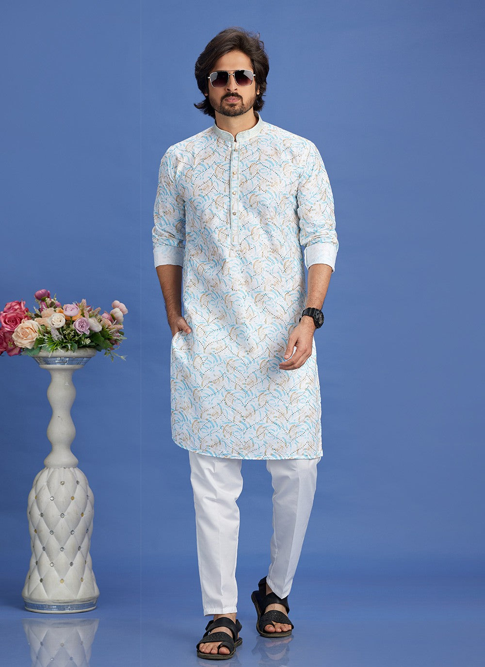 Digital Print Cotton Multi Colour Kurta Pyjama - M6935