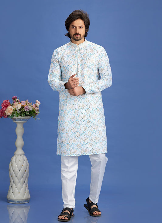 Digital Print Cotton Multi Colour Kurta Pyjama - M6935