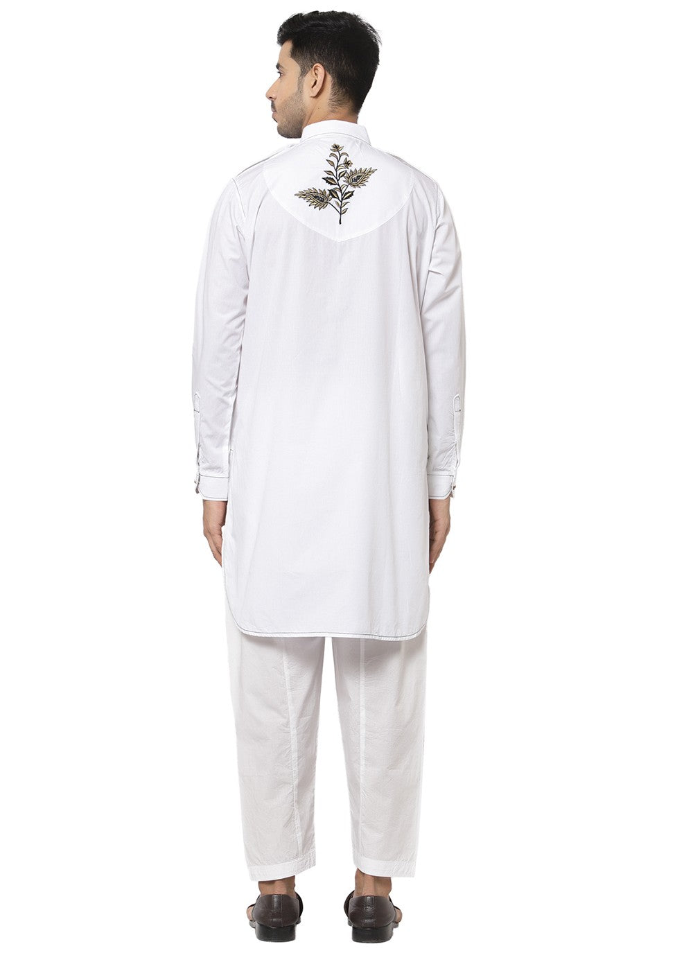 Embroidered Cotton Off White Kurta Pyjama - M3191