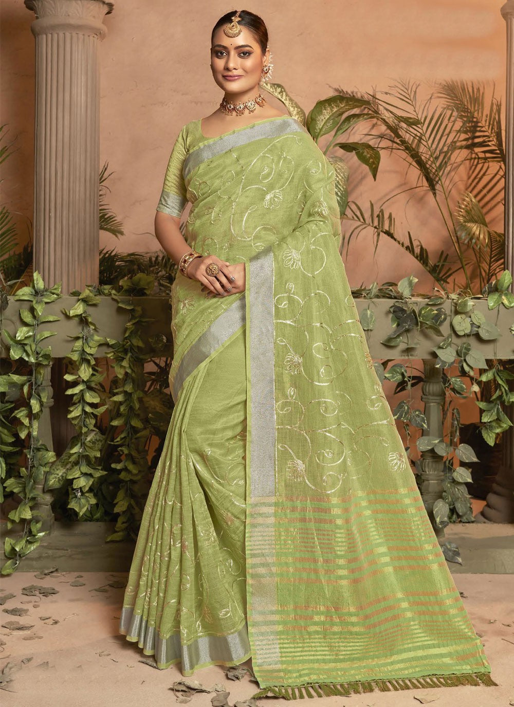 Classic Embroidered Cotton Silk Saree - S4145