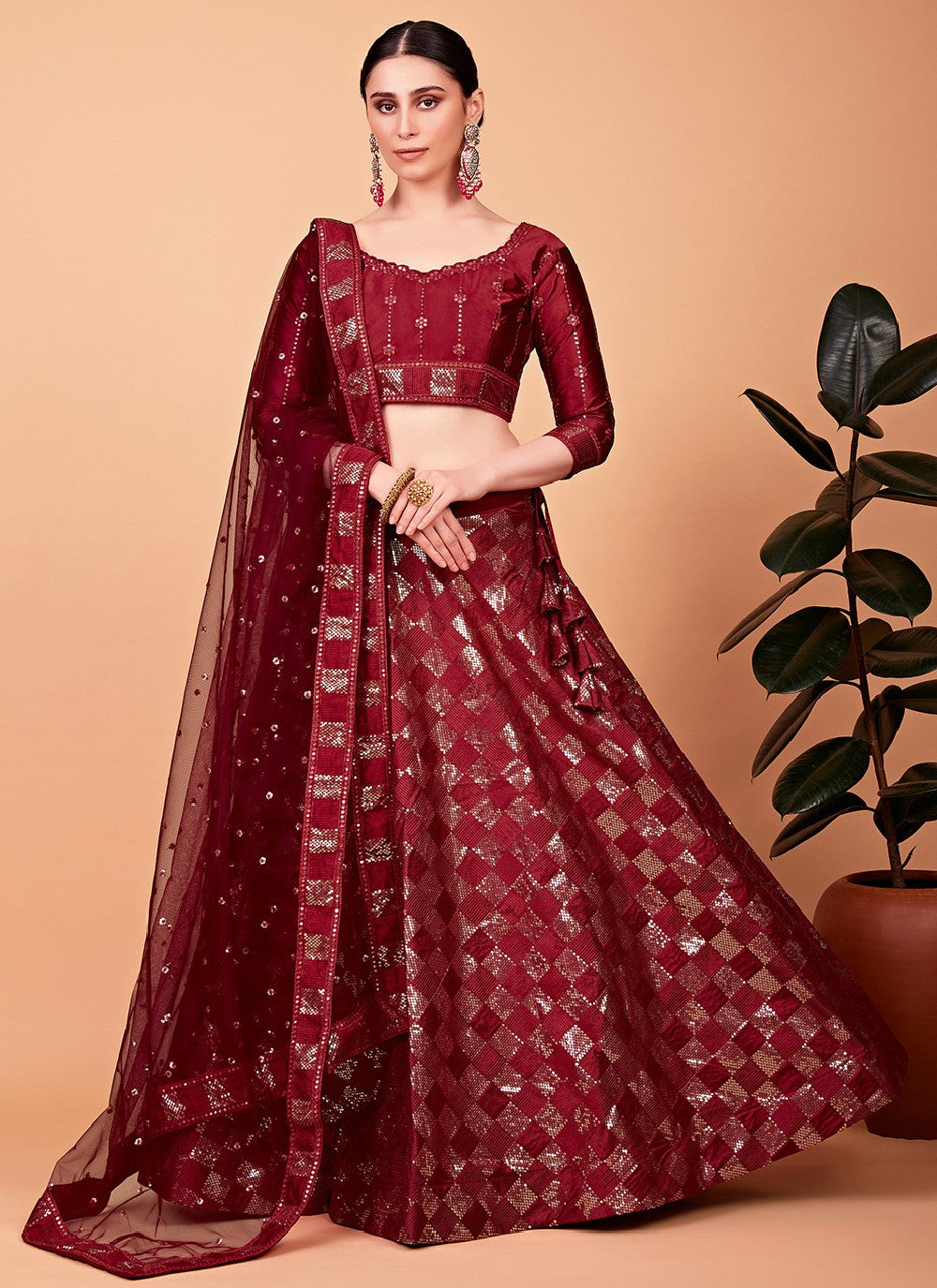 Embroidered Silk A - Line Lehenga - L0867