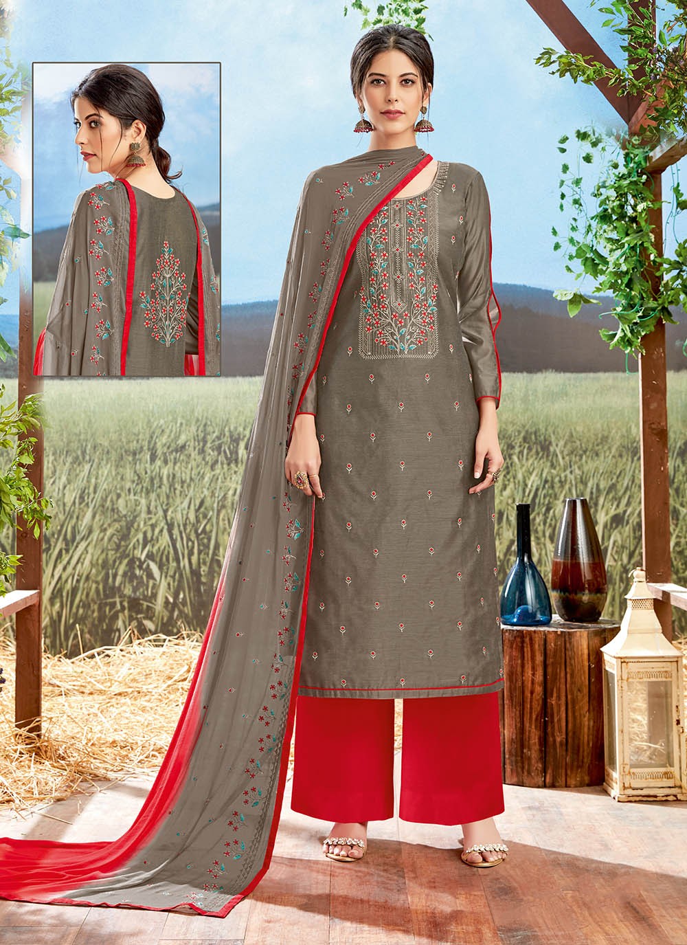 Chanderi Silk Pant Style Suit - T671