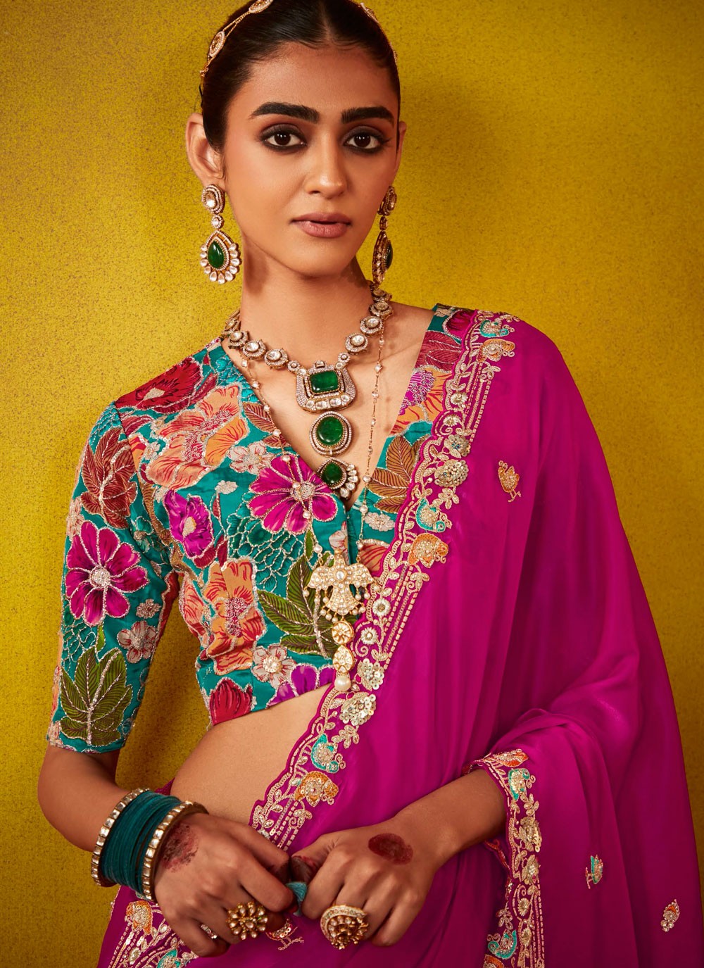 Cut Work, Embroidered, Stones, Zari Silk Saree - S12188