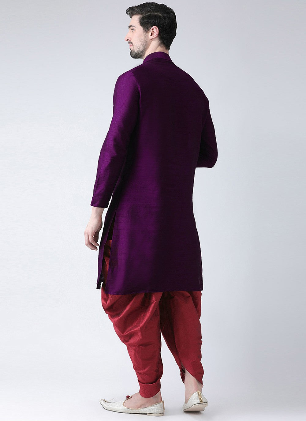 Embroidered Dupion Silk Purple Angrakha - M7300