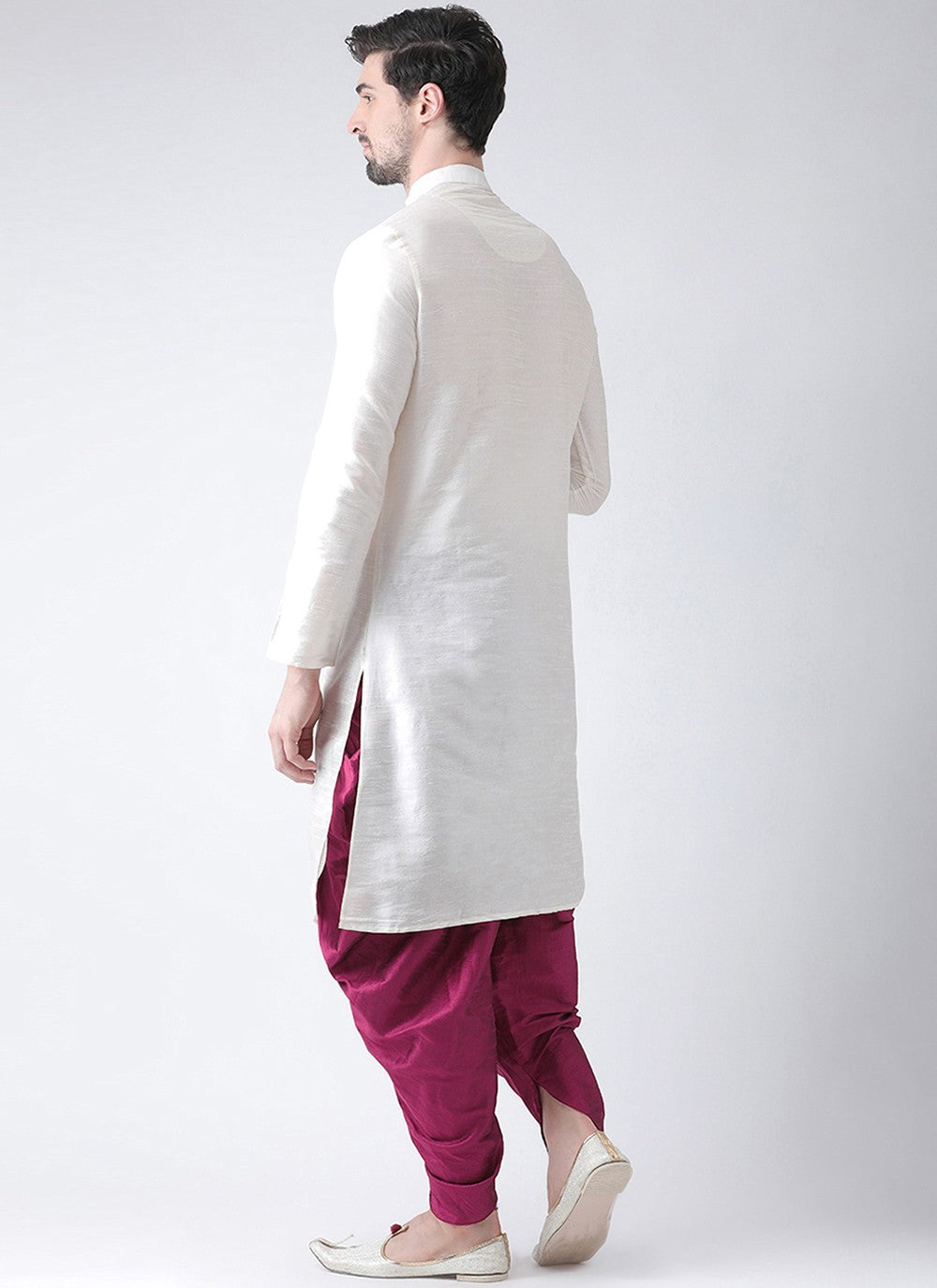 Embroidered Dupion Silk White Dhoti Kurta - M2070