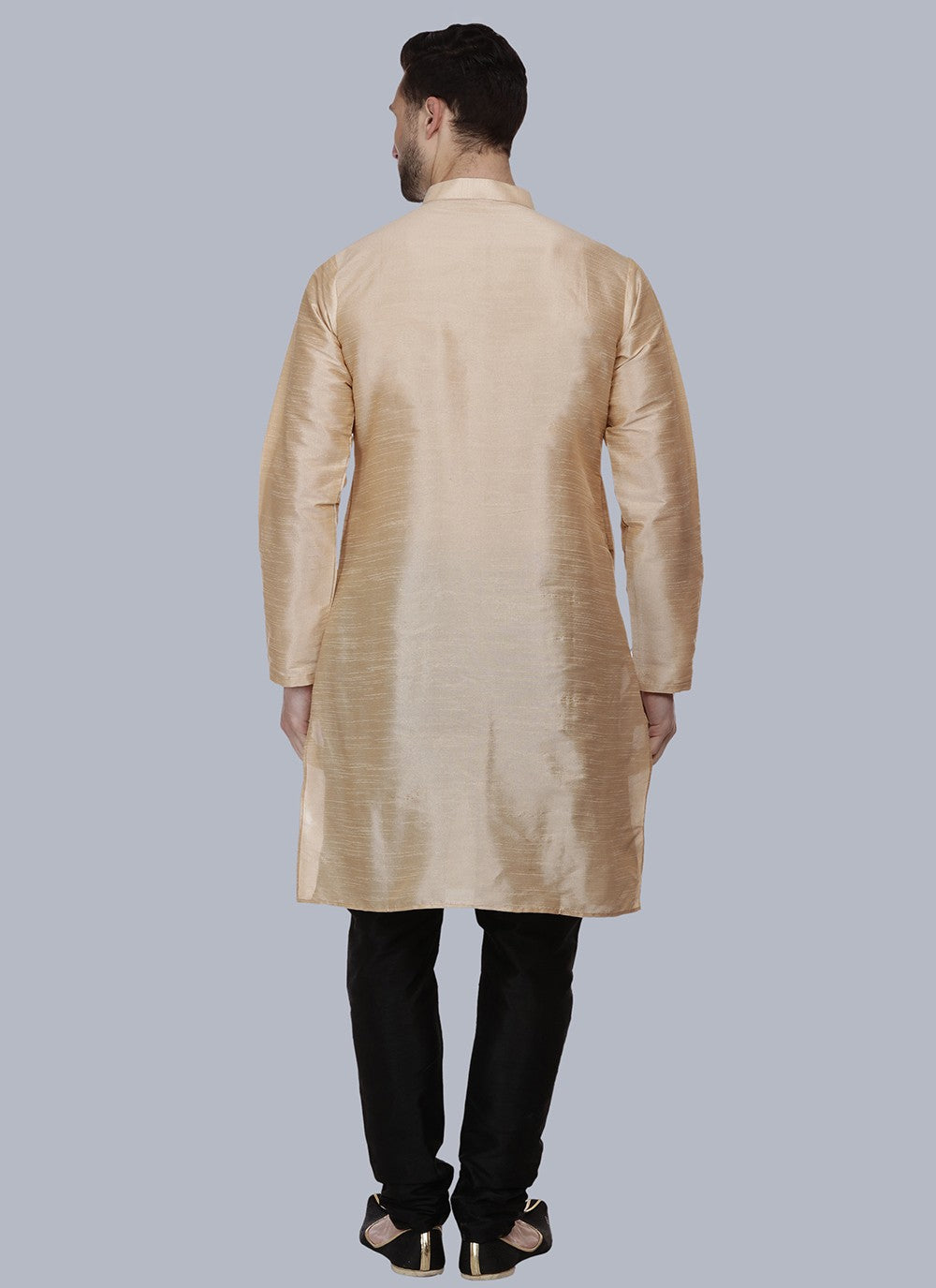 Embroidered Dupion Silk Gold Kurta Pyjama - M6558