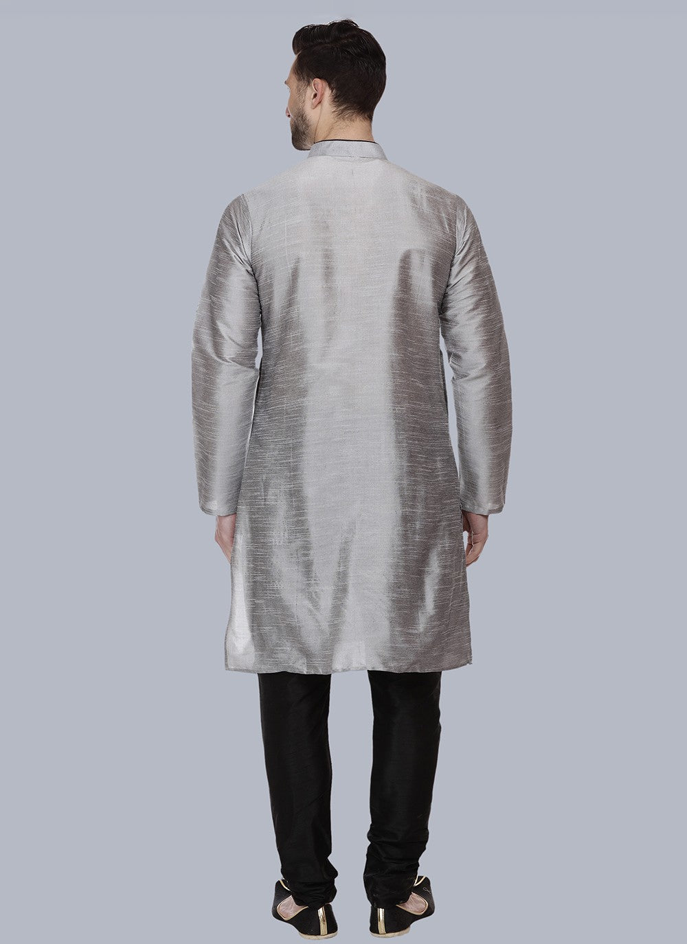 Embroidered Dupion Silk Grey Kurta Pyjama - M6545