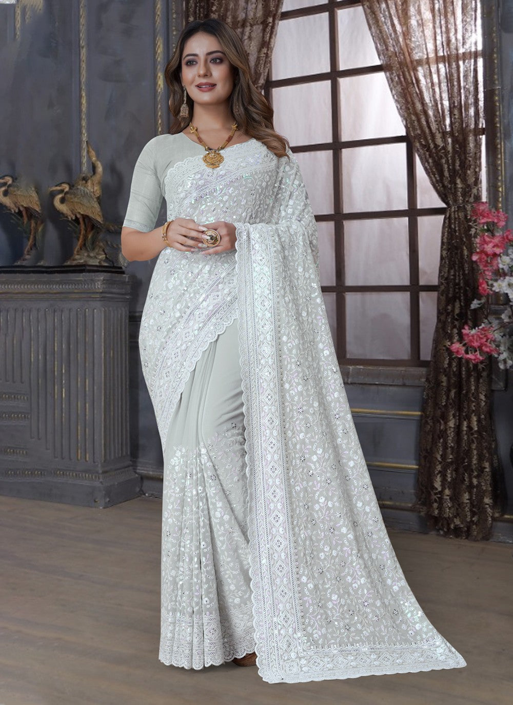 Trendy Embroidered Georgette Saree - S3586