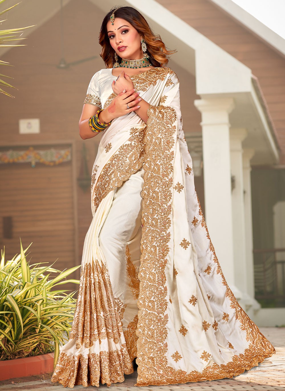 Designer Embroidered Satin Saree - S2934