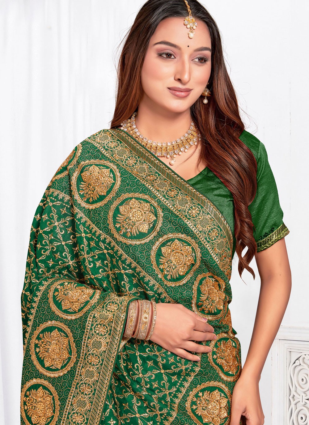 Embroidered, Zari Vichitra Silk Saree - S12102