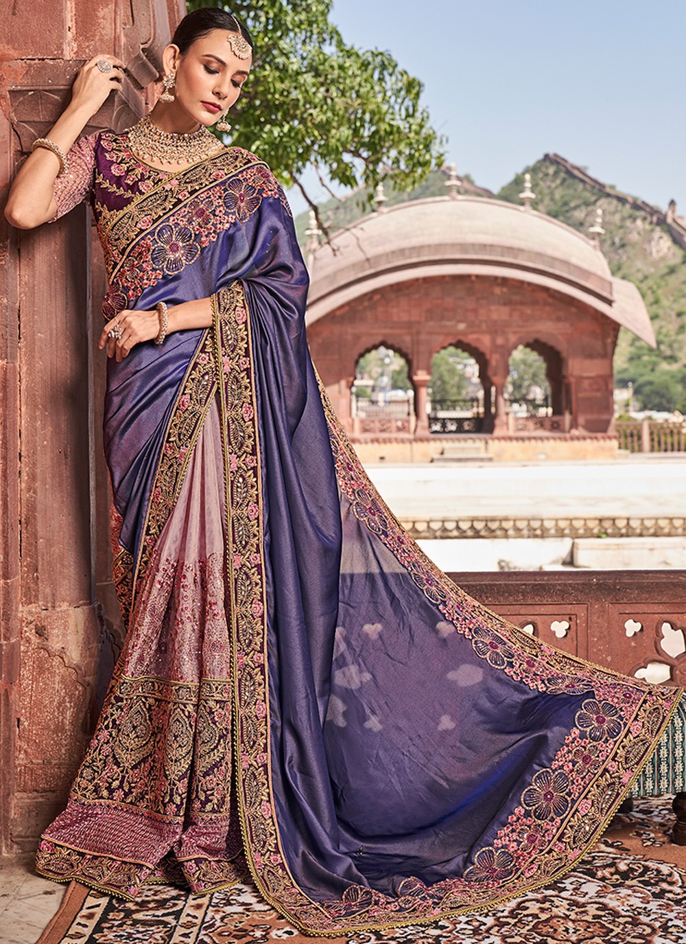 Classic Embroidered Fancy Fabric Saree - S4077