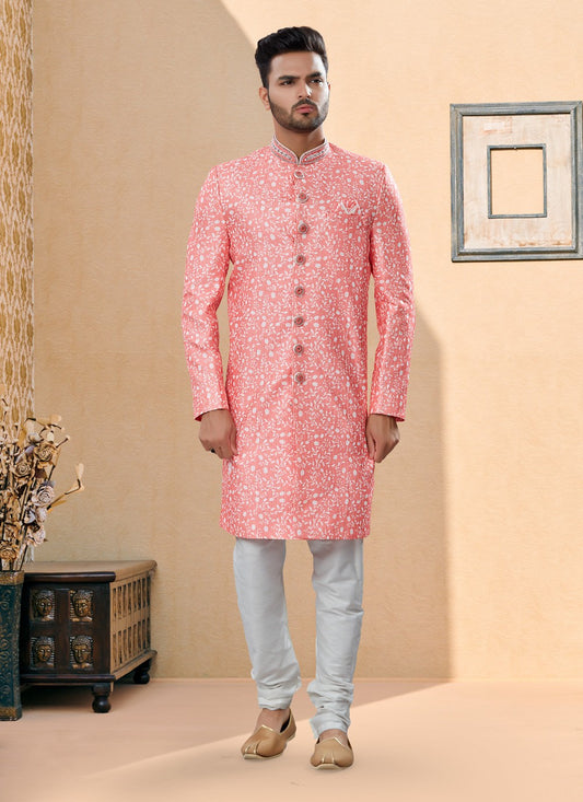 Embroidered Fancy Fabric Pink Indo Western Sherwani - M3897