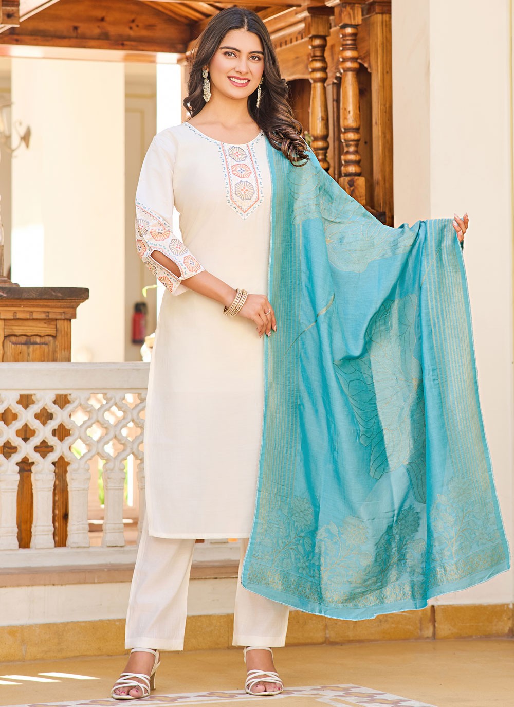 Embroidered Fancy Fabric Pant Style Suit - T4560