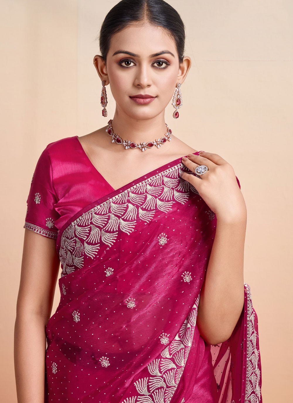 Classic Embroidered Fancy Fabric Saree - S7273