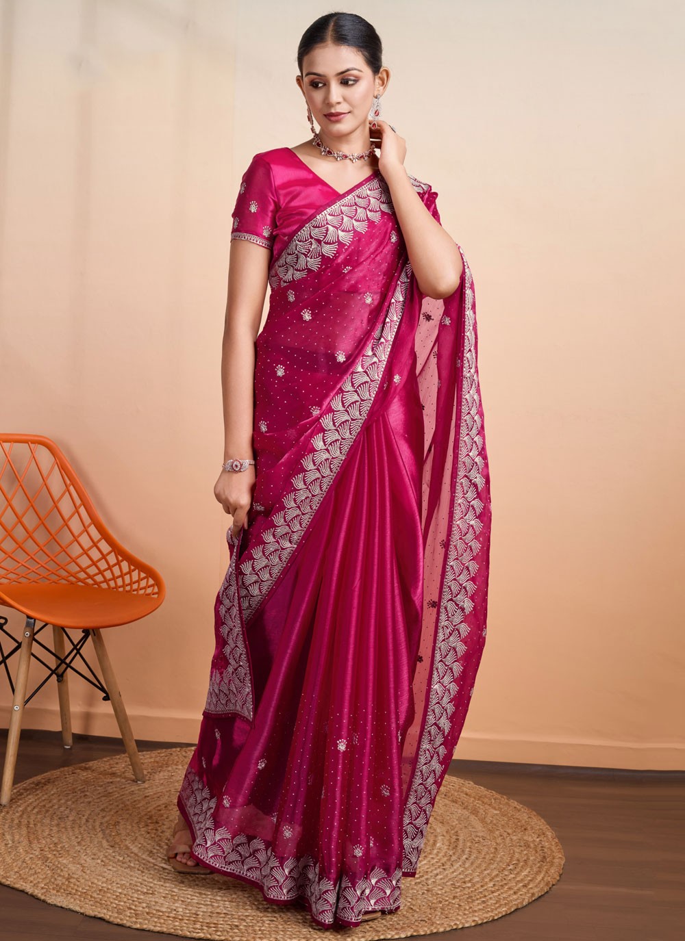 Classic Embroidered Fancy Fabric Saree - S7273