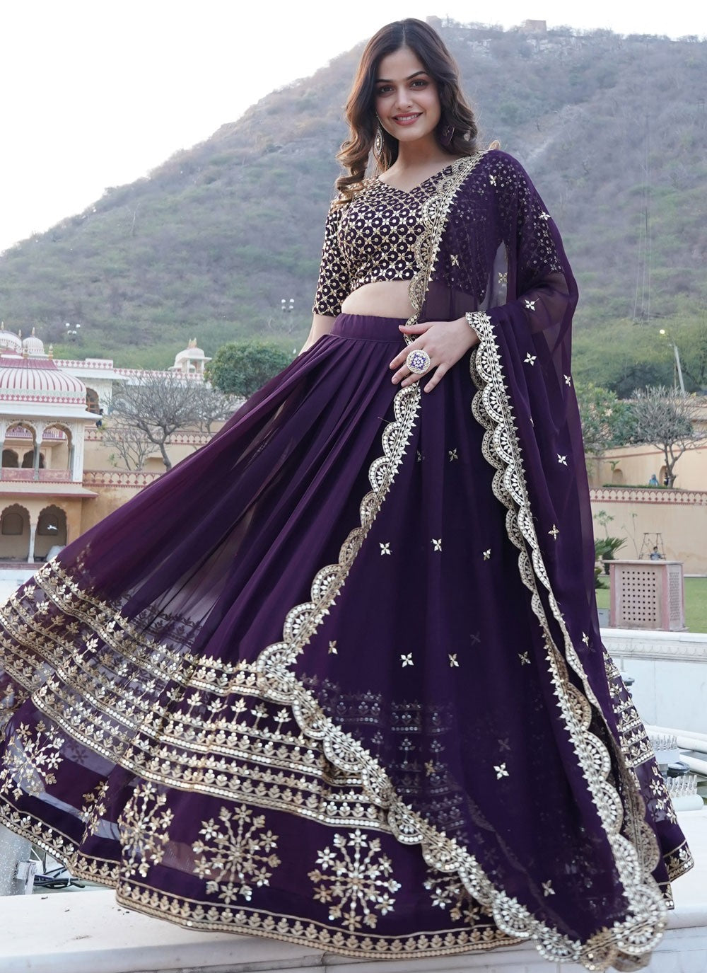 Embroidered Faux Georgette A - Line Lehenga - L1640