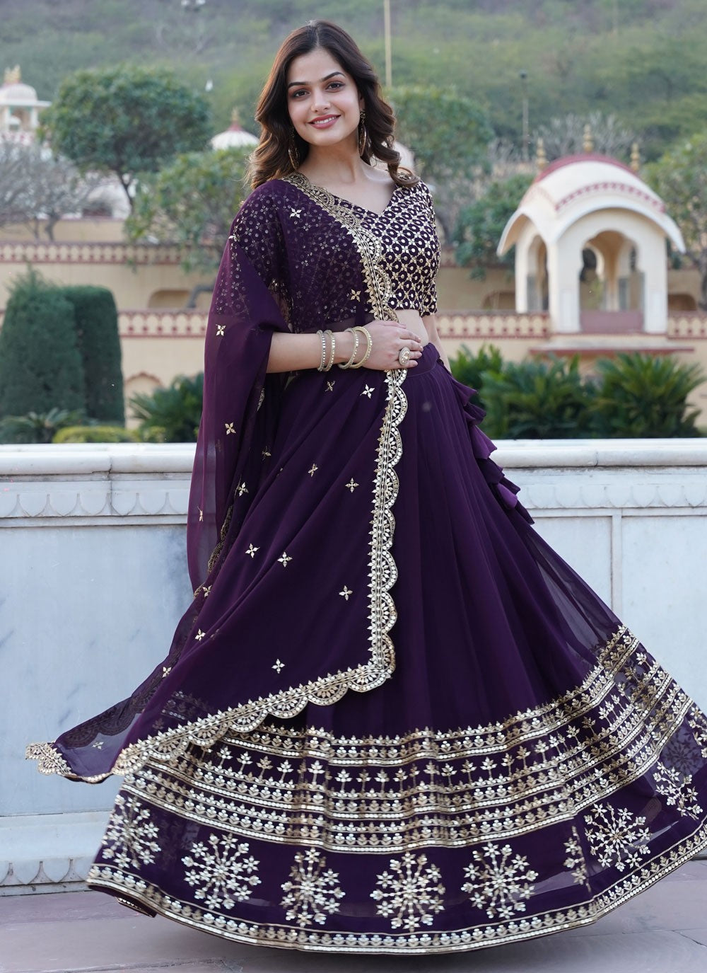 Embroidered Faux Georgette A - Line Lehenga - L1640