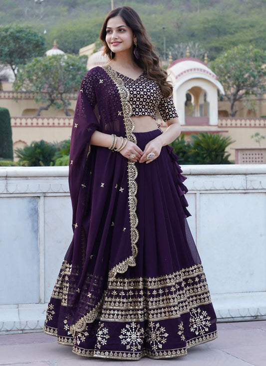 Embroidered Faux Georgette A - Line Lehenga - L1640