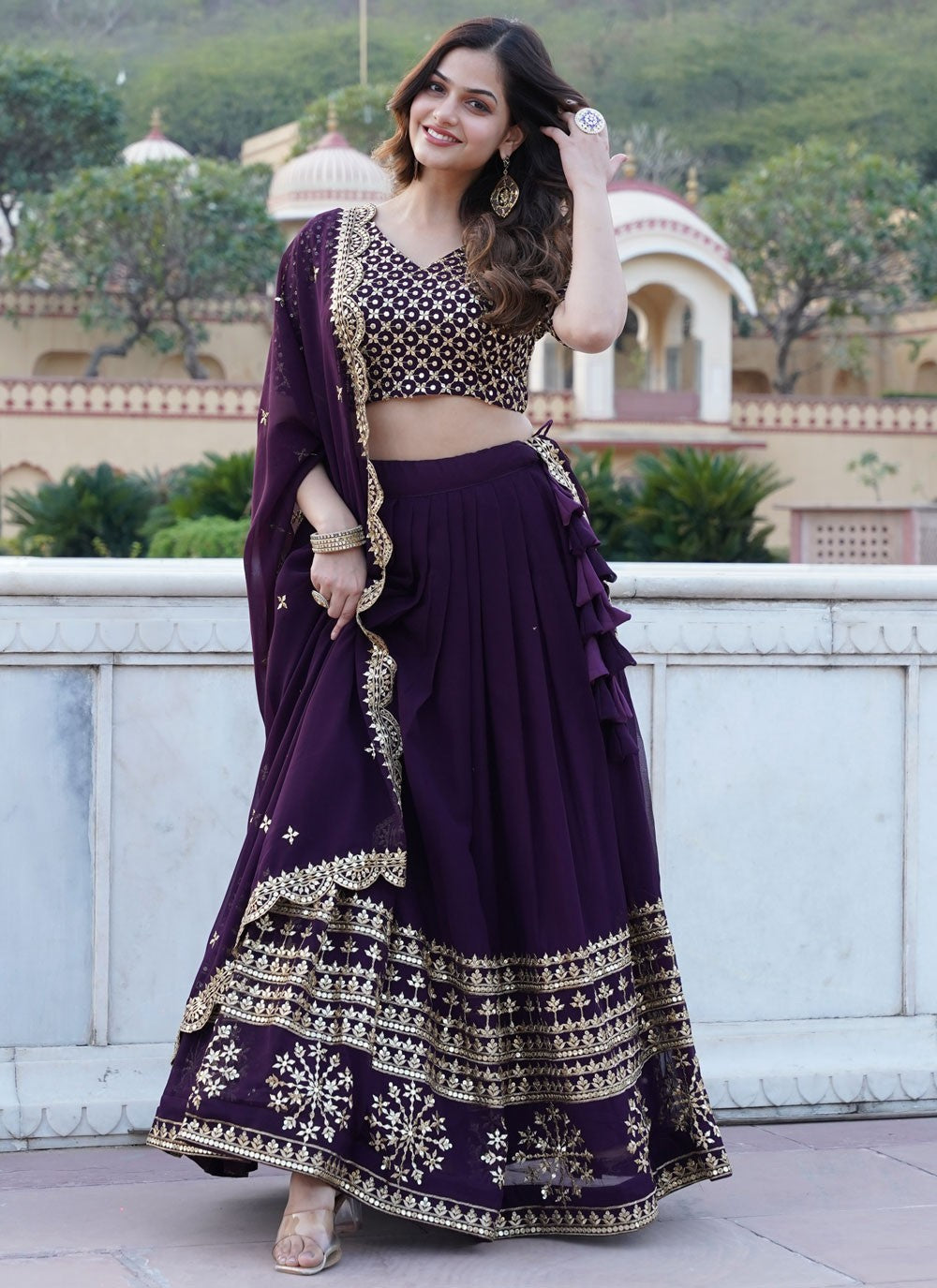 Embroidered Faux Georgette A - Line Lehenga - L1640