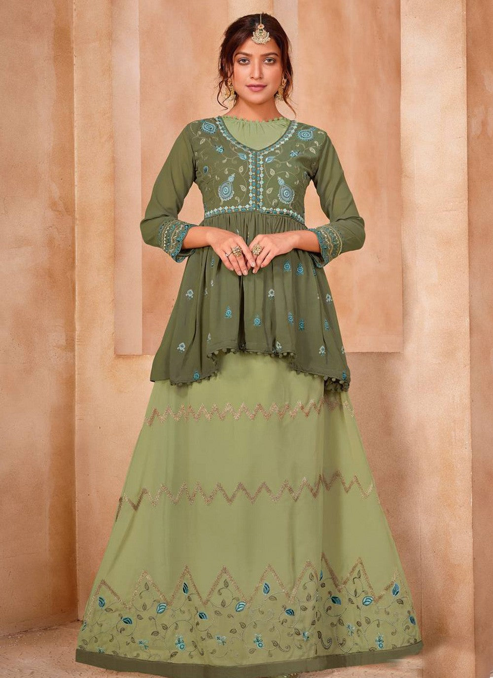 Embroidered Faux Georgette A - Line Lehenga - L0276