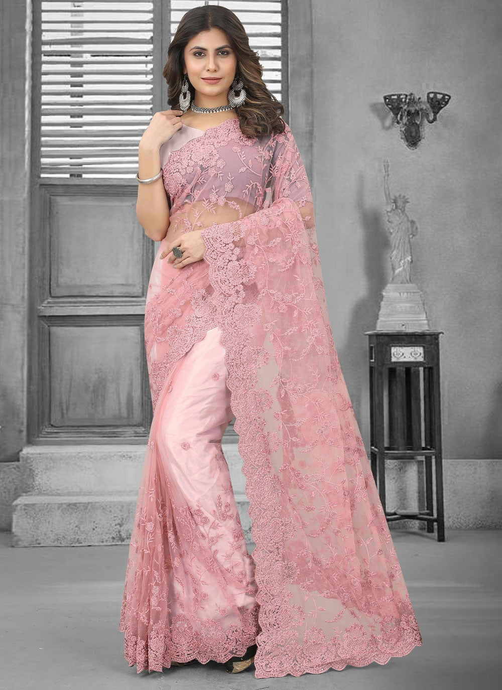 Classic Embroidered Net Saree - S3106