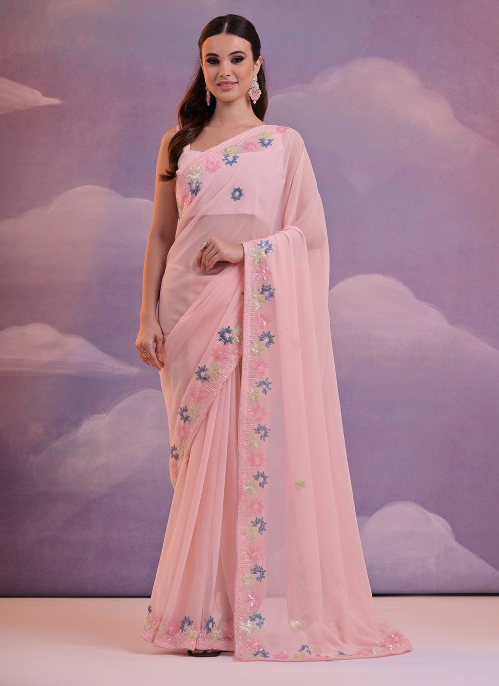 Trendy Border Work Georgette Saree - S7152