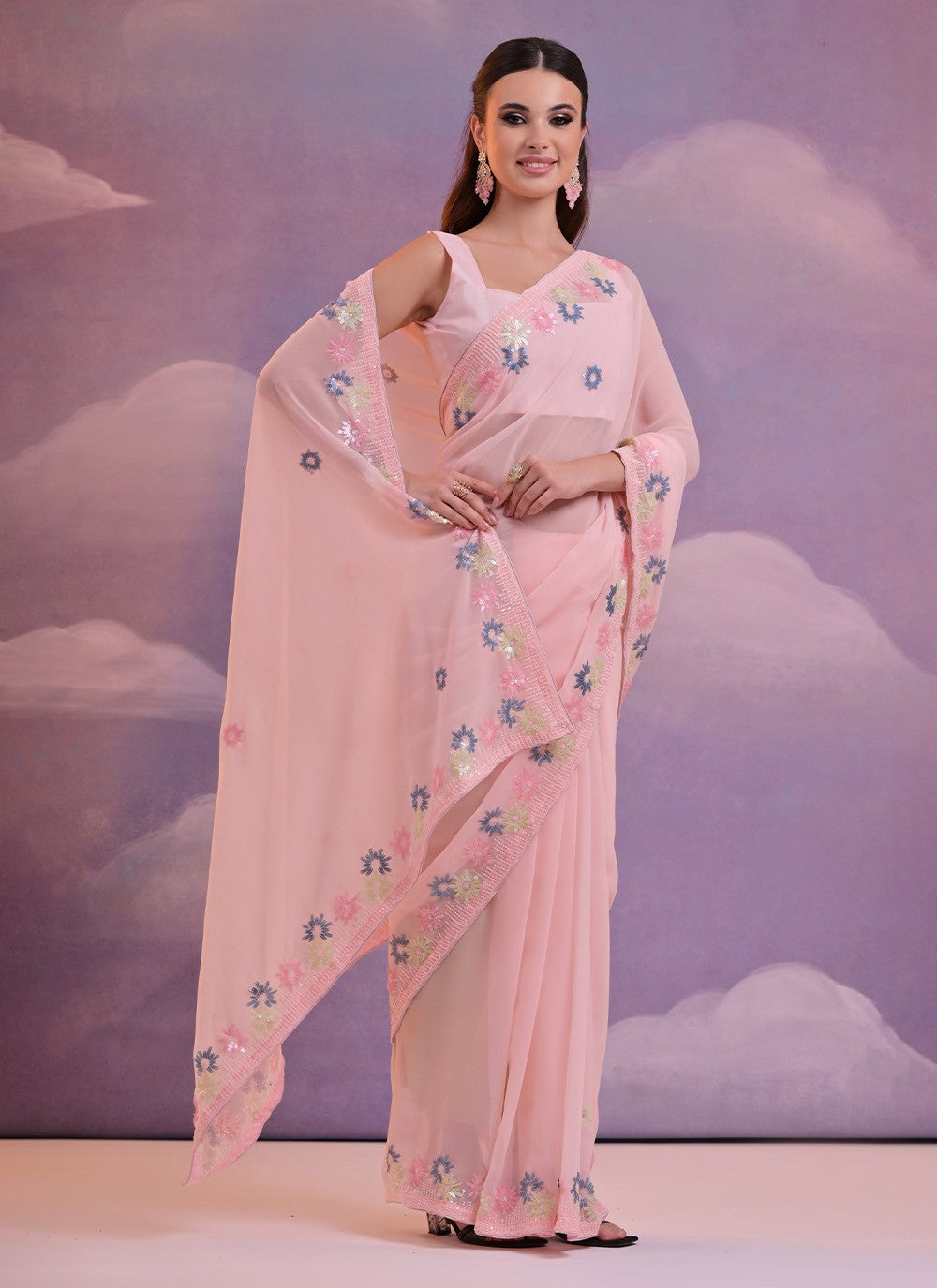 Trendy Border Work Georgette Saree - S7152