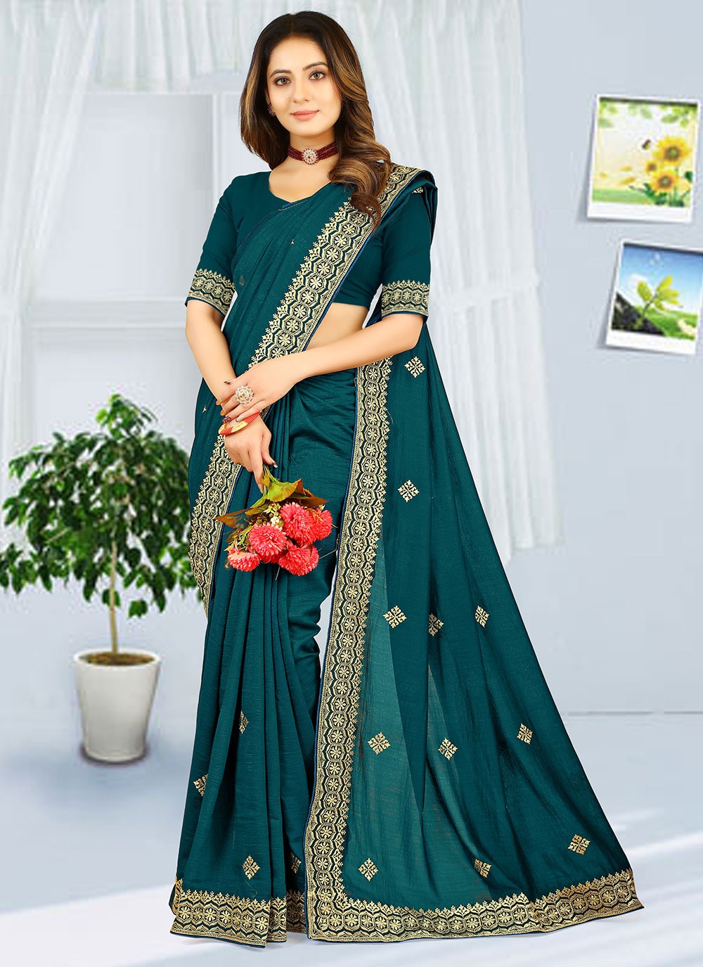 Classic Embroidered Georgette Saree - S2738