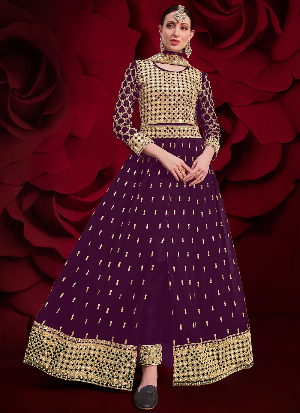 Faux Georgette Floor Length Anarkali - T214