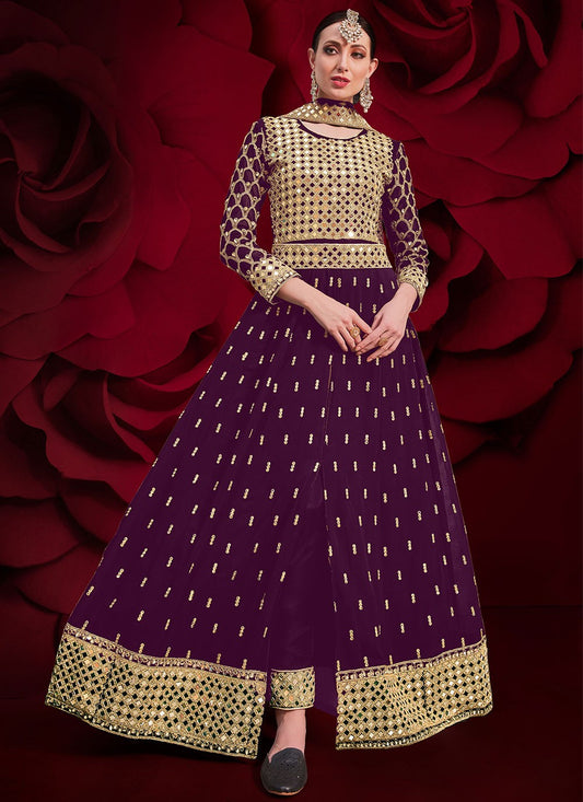 Faux Georgette Floor Length Anarkali - T214