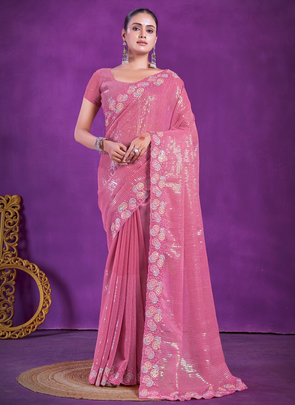 Classic Embroidered Shimmer Saree - S5696