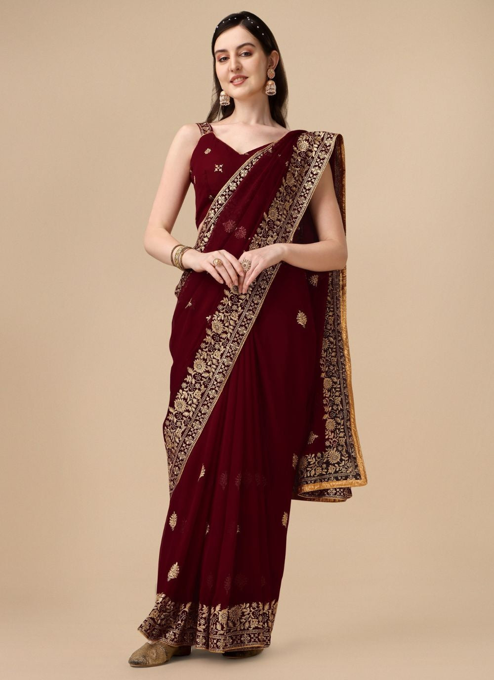 Classic Embroidered Georgette Saree - S4842