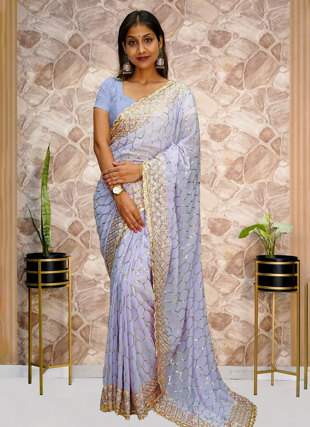 Classic Embroidered Georgette Saree - S3275