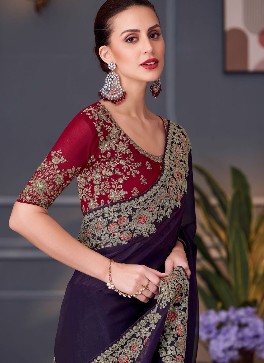 Classic Embroidered Satin Silk Saree - S8745